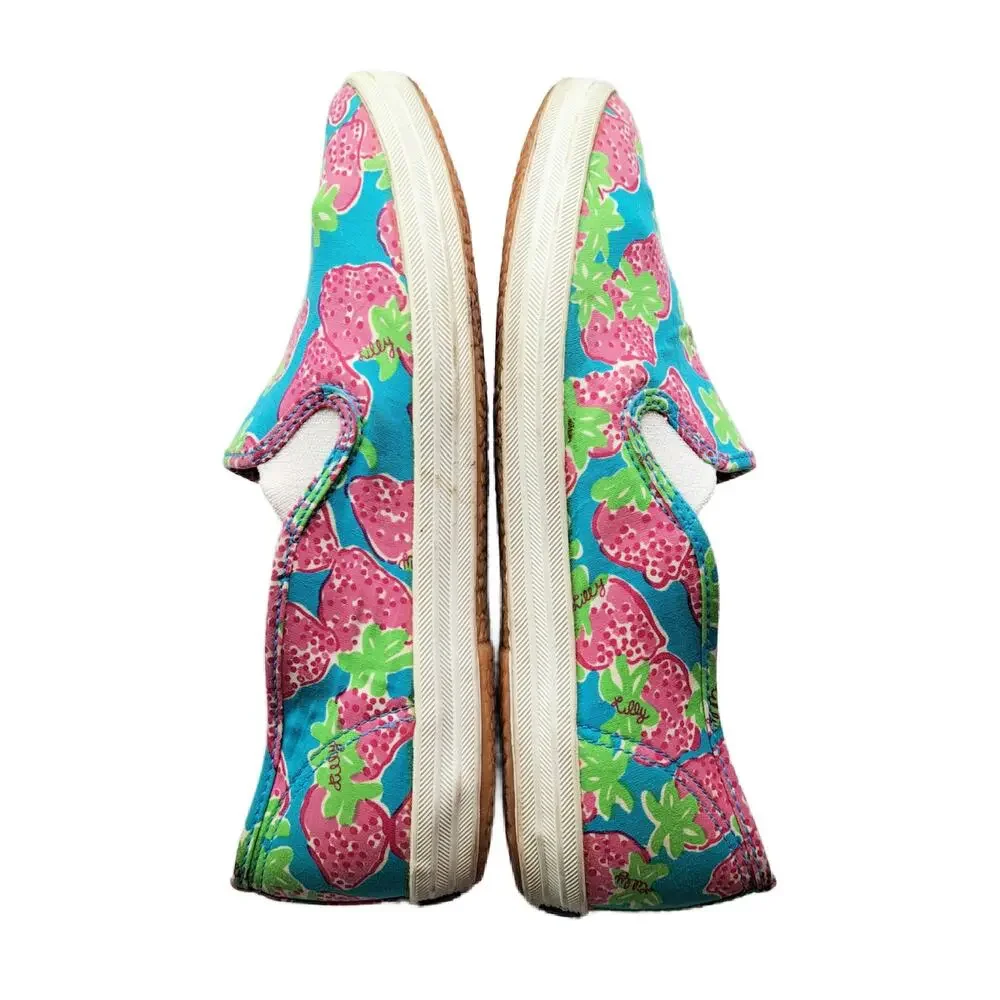 LILLY PULITZER x KEDS Strawberry Print Slip On Sneakers Size 8 Pink Blue